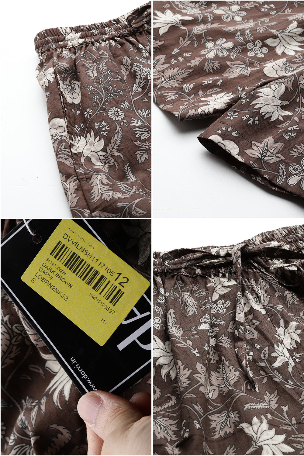 Dark Brown Flower Print Shorts