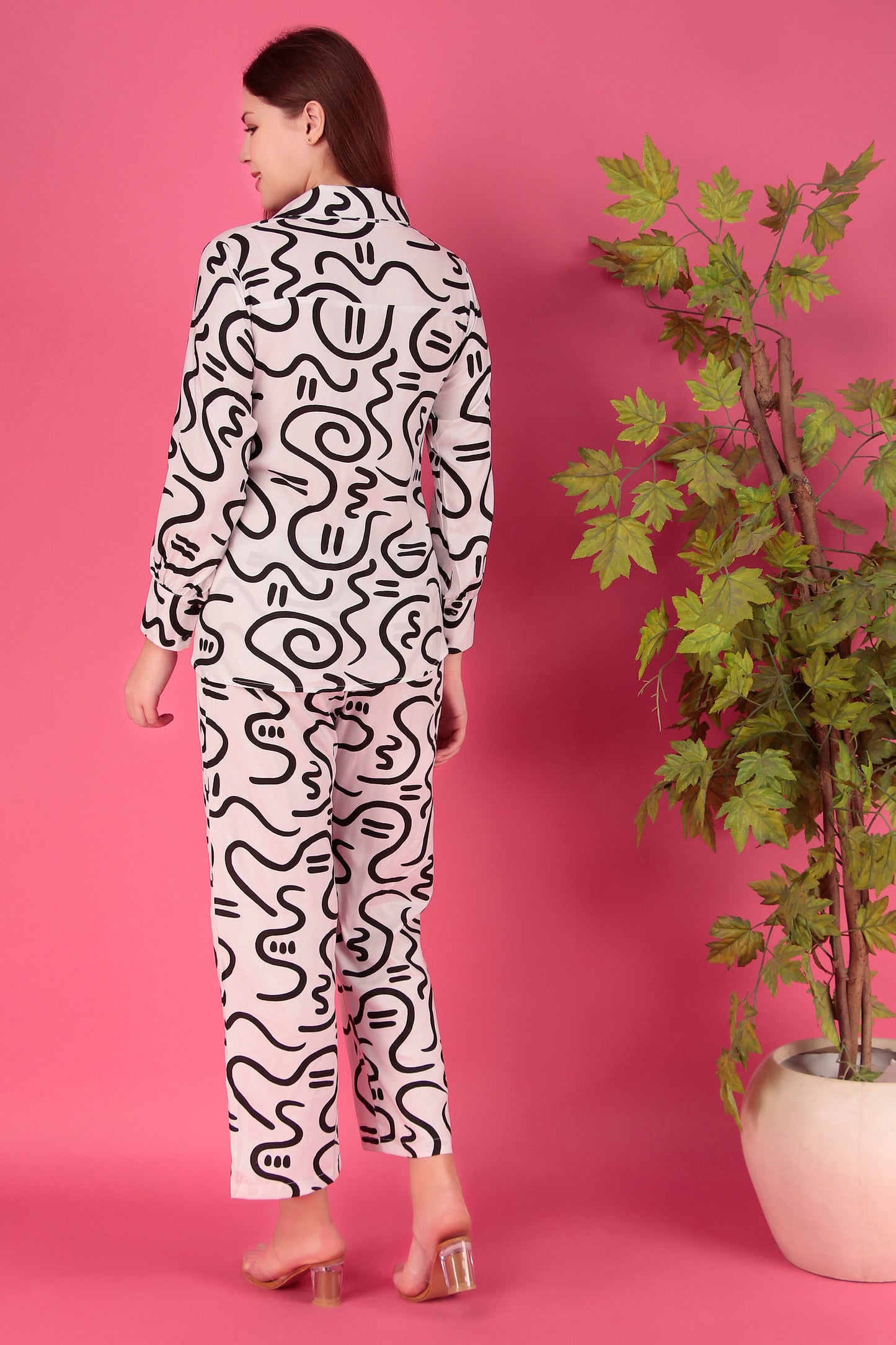 Black & white Abstract printed Viscose Rayon Co-ord Set
