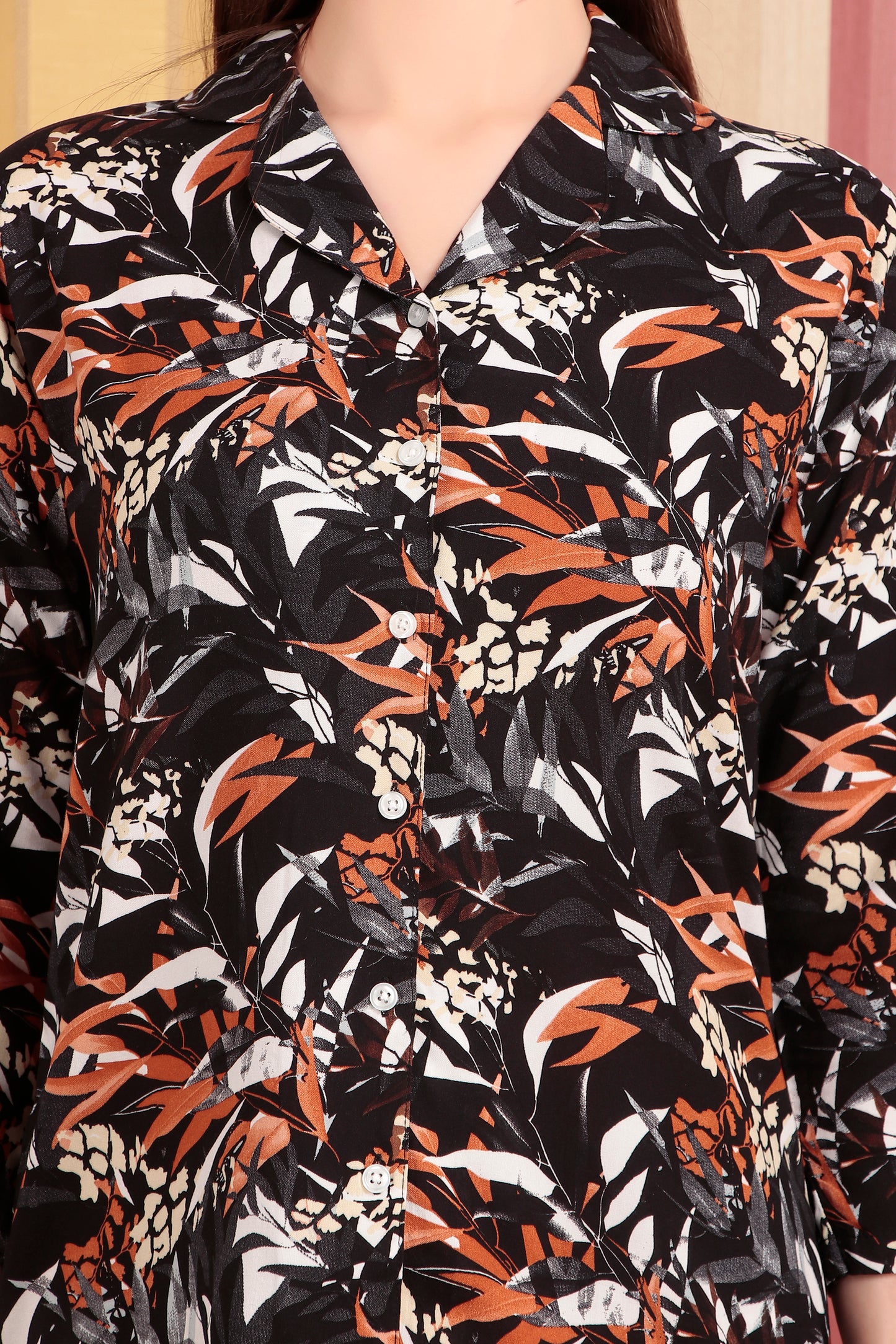 Black and Orange Leaf Print Co-ord Set