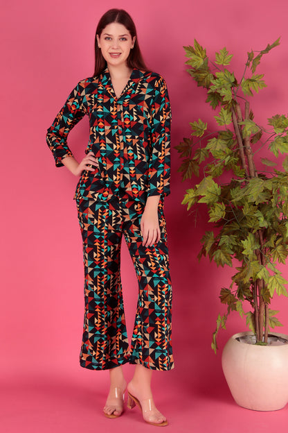 Multi color Abstract Printed Viscose Rayon Co-ord Set