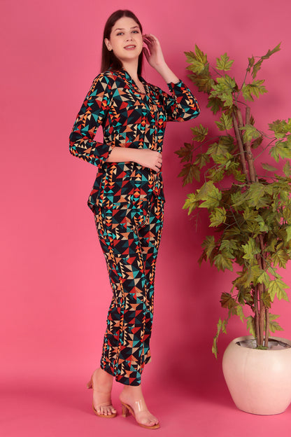 Multi color Abstract Printed Viscose Rayon Co-ord Set