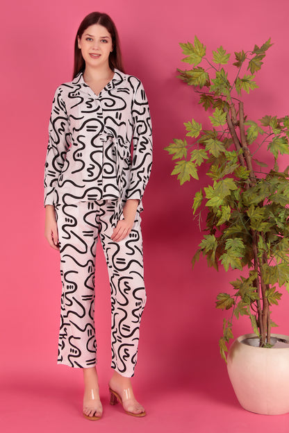 Black & white Abstract printed Viscose Rayon Co-ord Set
