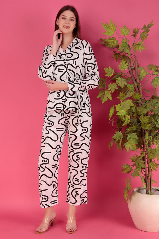 Black & white Abstract printed Viscose Rayon Co-ord Set