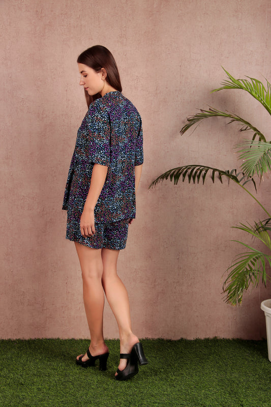 3 Piece floral printed top with shorts and shrug