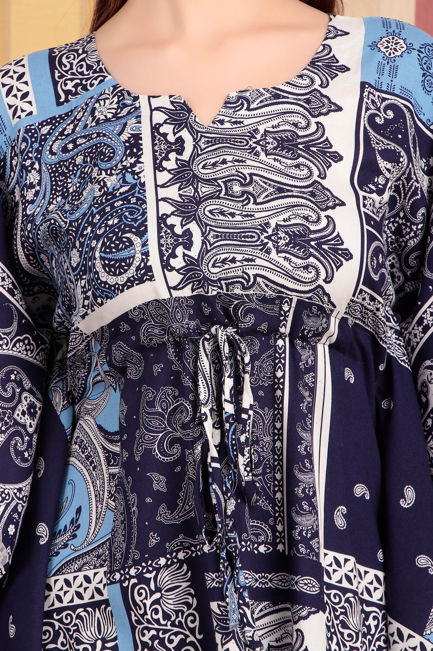 Blue & White Abstract Print Viscose Rayon Kaftan Co-ord Set