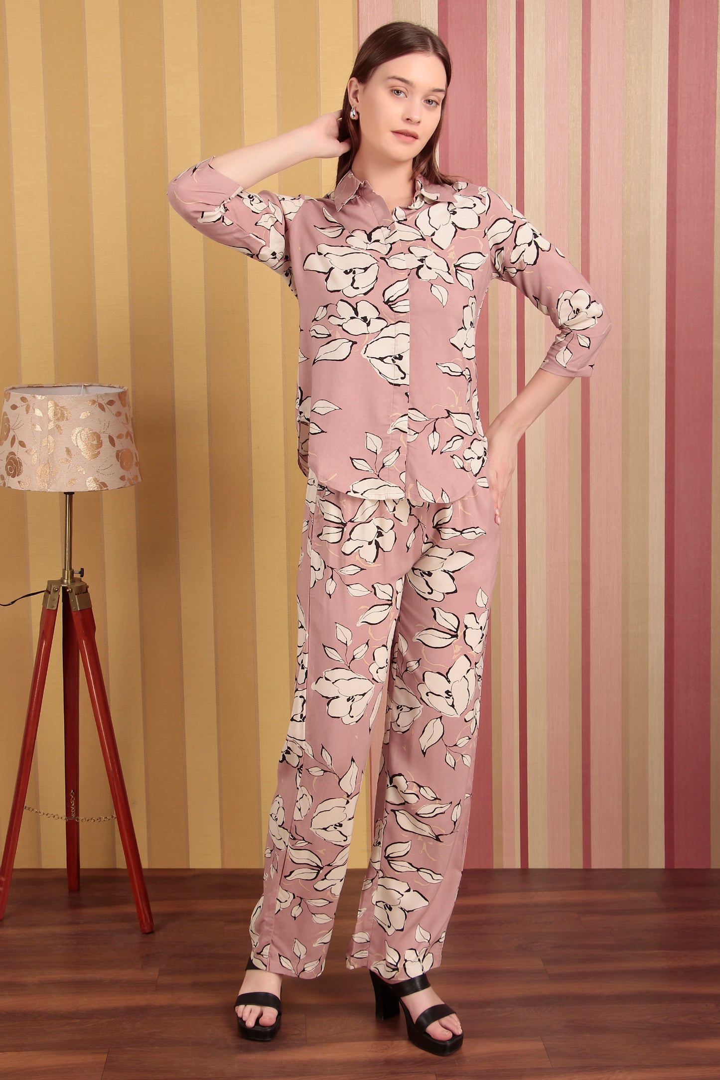 Floral Peach Printed Premium Rayon Co-Ord Set