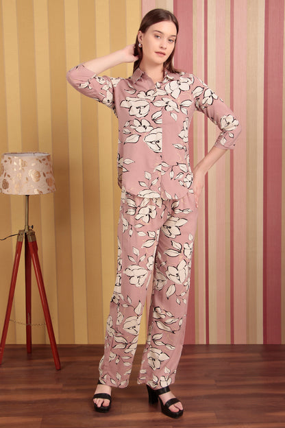 Floral Peach Printed Premium Rayon Co-Ord Set