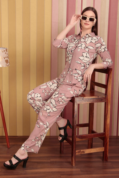 Floral Peach Printed Premium Rayon Co-Ord Set